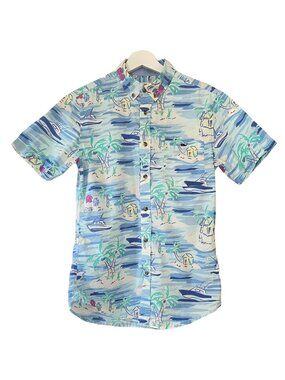 Vineyard Vines x Target Hawaiian Shirt Mens Small Slim Speedboats Blue Tropical